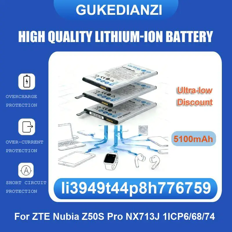 Battery For ZTE Nubia Z50S Pro NX713J 1ICP6/68/74 Red Magic 7/7S NX709J NX709S blade Axon 40 SE V40S 5G NX659J Neo 2 Z2352N 20