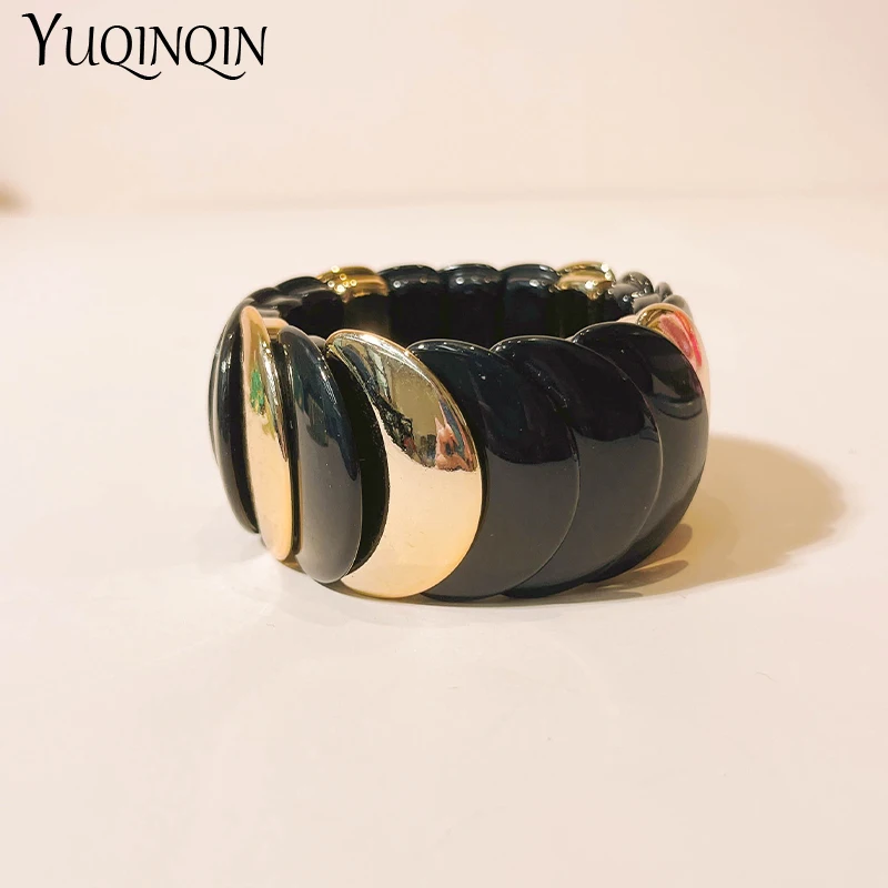 New Vintage Wide Link Beads Bangles Resin Chain Adjustable Bracelet Bangles For Women Charm Trending Jewelry Colorful Party Gift