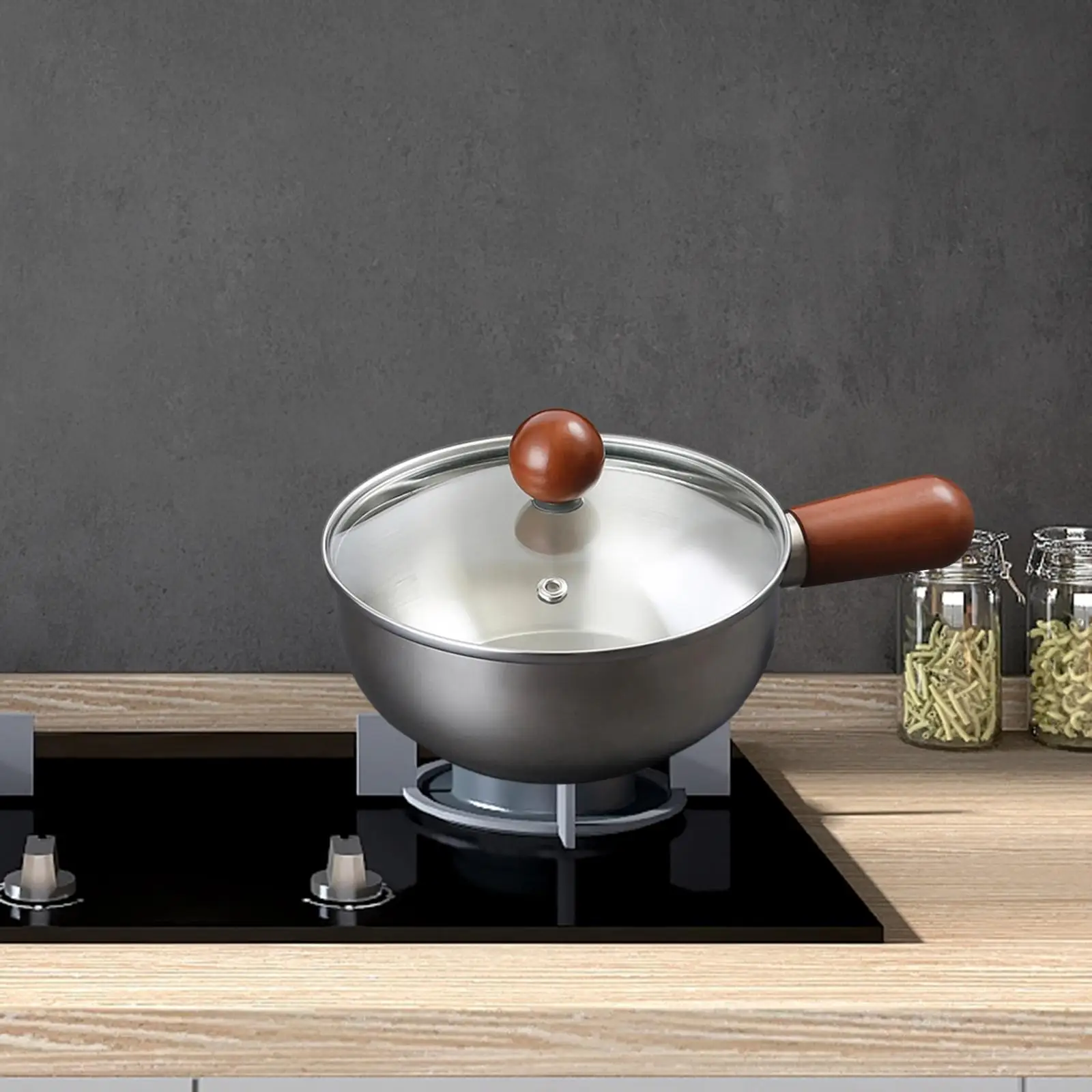 Saucepan Hot Milk Pot Portable with Lid Compatible with All Cooktops Japanese Style for Heating 600ml Household Cooking Pot