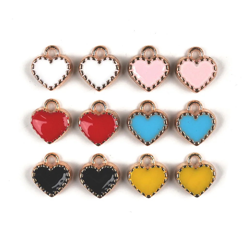 10pcs Small Color Heart Enamel Charms 7*8mm Alloy Handmaking Floating DIY Earrings Pendant Fashion Jewelry Accessory