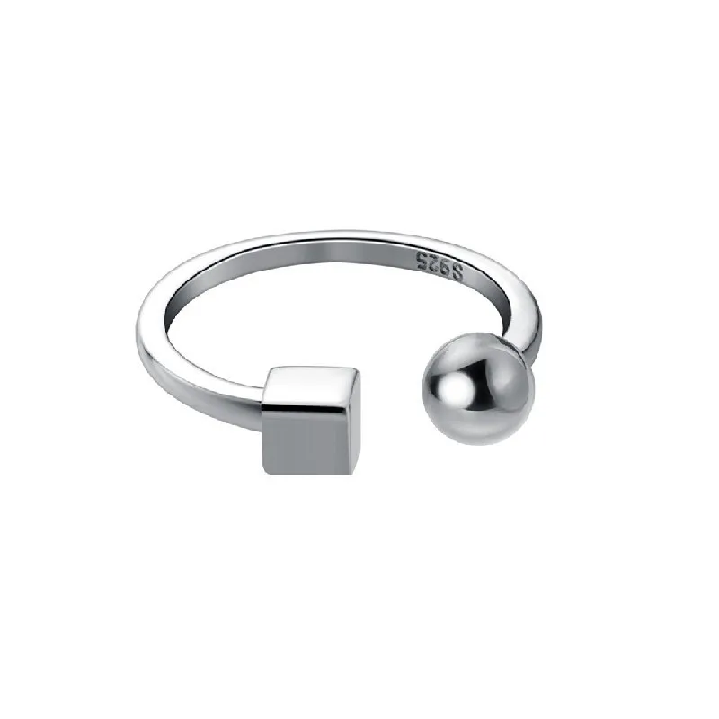 Kreativer Kreis, klein, quadratisch, 925er-Sterlingsilber, Schmuck, nicht allergisch, modische Öffnung, beliebte einfache Ringe R076