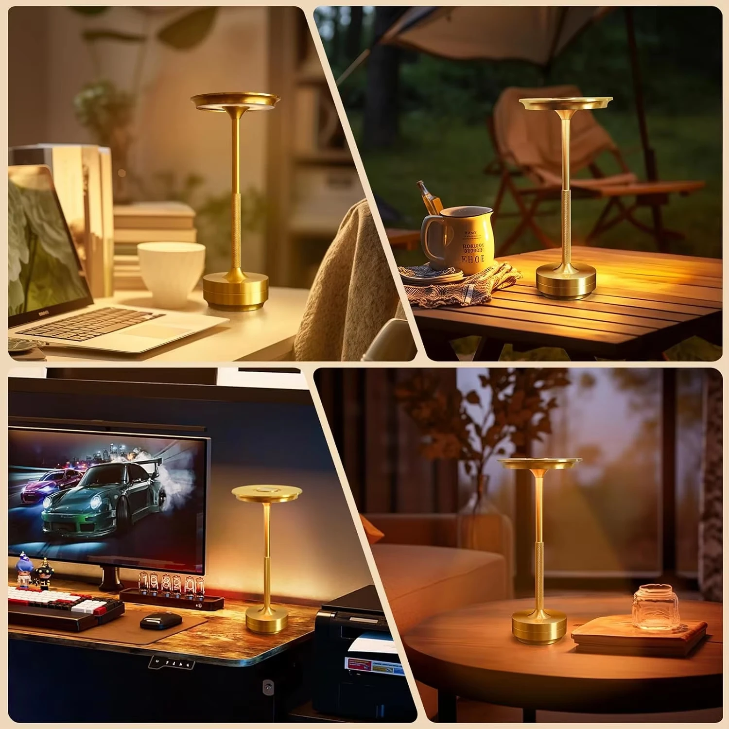 Aluminiumlegierung, einfache dekorative Lampe, LED-Nachtlicht, stufenlos dimmbar, Atmosphäre, Retro, tragbar, wiederaufladbar, Touch-Schreibtischlampe