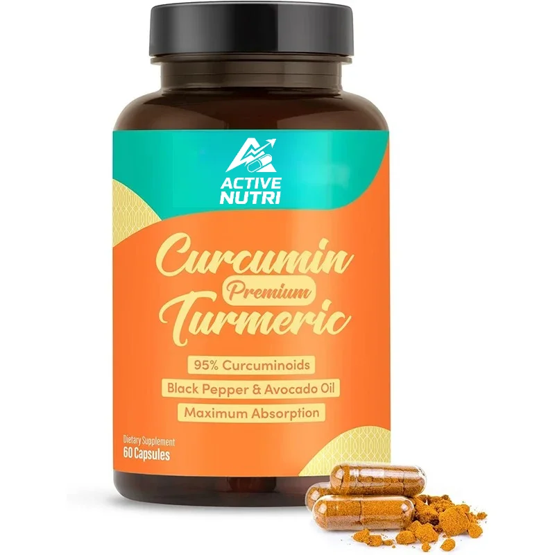Curcumin 60 Capsules 500mg, Organic High Concentration, Containing Black Pepper and Avocado Oil