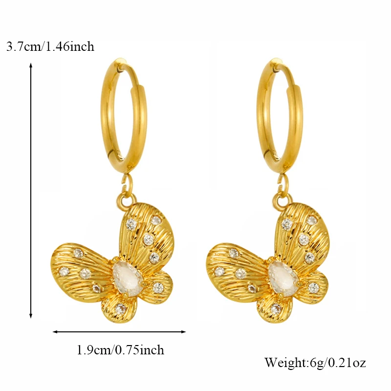 EILIECK Damen Luxus Blumen Kristall Zirkon Hängeohrringe 18K Gold PVD-beschichteter Edelstahl Mode Ohrschmuck Geschenk – Detail 13