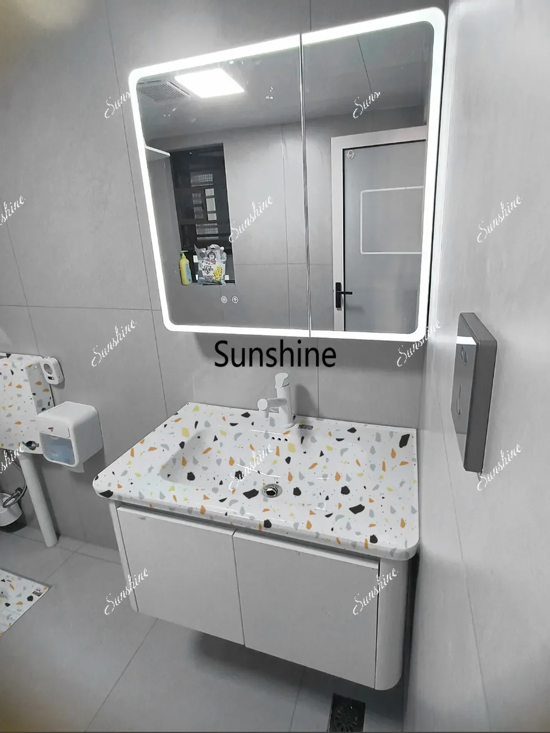Combination rounded corner honeycomb aluminum ceramic integrated basin washstand waterproof bathroomTJ