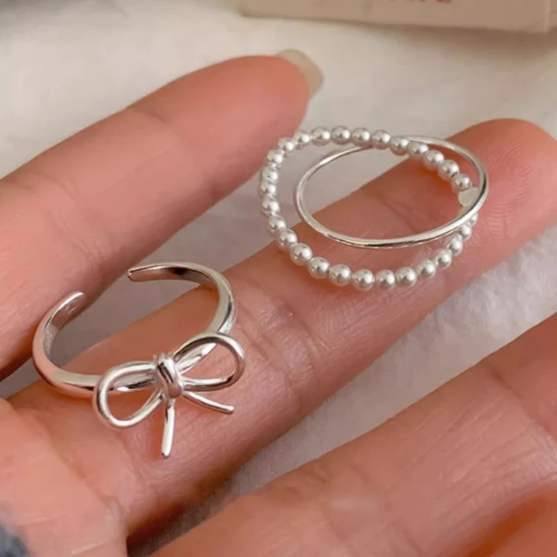 여성용 보헤미안 활 진주 반지 세트, 샤인 진주 반지, Kpop 빈티지 레트로 웨딩 럭셔리 심플 파티 손가락 쥬얼리 선물, 3 개