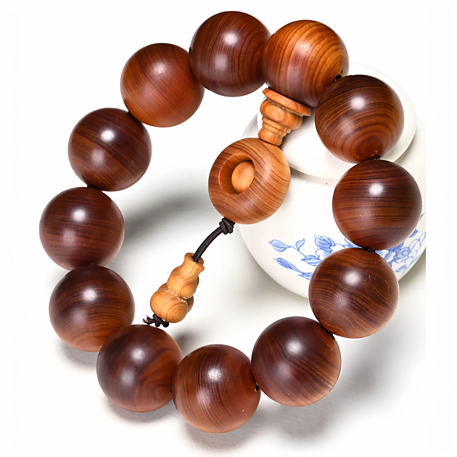 Chinese Style Lucky Thuja Wood Beaded Bracelet 20mm Aged High Oil Density Prayer Beads For Fortune Blessing Meditation Jewelry