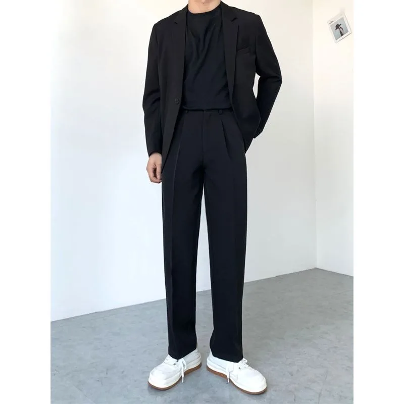 

Мужские черные брюки с высокой талией, прямого кроя, плиссированные, свободного силуэта, для повседневной носки и делового стиля