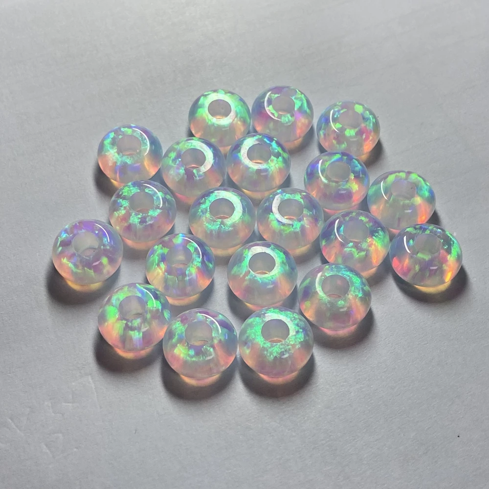 Meisidian 14mm Round 7mm Thick 5mm Full Hole Fire Synthetic Opal Pandora Beads