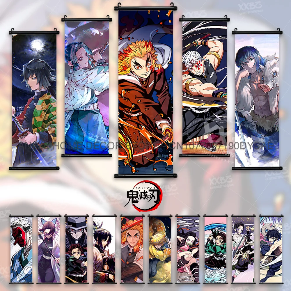 

Demon Slayer Poster Rengoku Kyoujurou Scrolls Picture Agatsuma Zenitsu Hanging Paintings Hashibira Inosuke Home Decor Wall Art