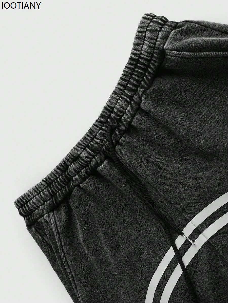 American New Trend Striped Side Zipper Design Elastic Waist Wide-Leg Pants Men's Y2K Harajuku Hip-Hop Joker Casual Sweatpants