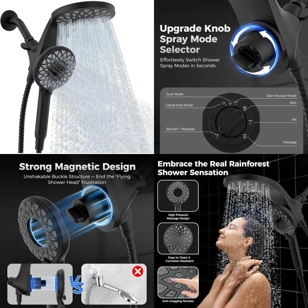 

Душевая система двойного назначения: дождевая система высокого давления и портативная система с 10-настройством и магнитной док-станцией