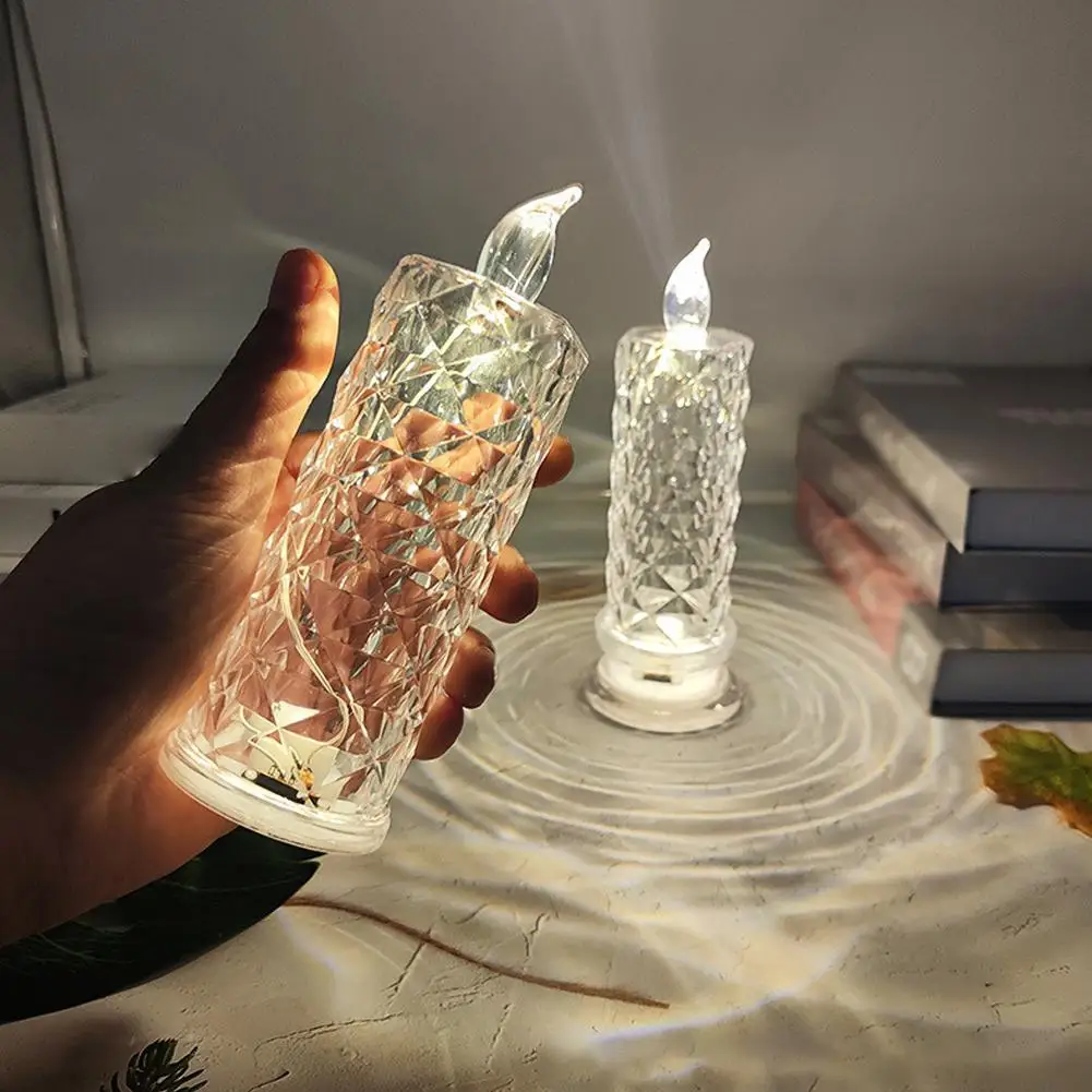 كريستال LED ضوء شمعة الجدول مصباح روز الإسقاط جو رومانسي ضوء الليل لغرفة النوم حفلة عيد الميلاد الزفاف تزيين