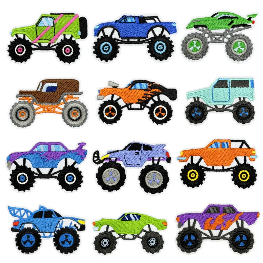 1 piece Cartoon SUV Car Truck Patches Iron On Embroidery Kids Clothing Applique Badge Wholesale