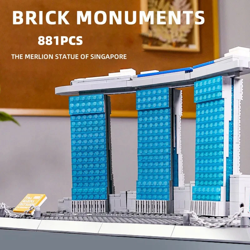 

881PCS Creative Landmark Singapore Hotel Building Block Marina Bay Sands Construction Model Brick Modern Architecture Toy