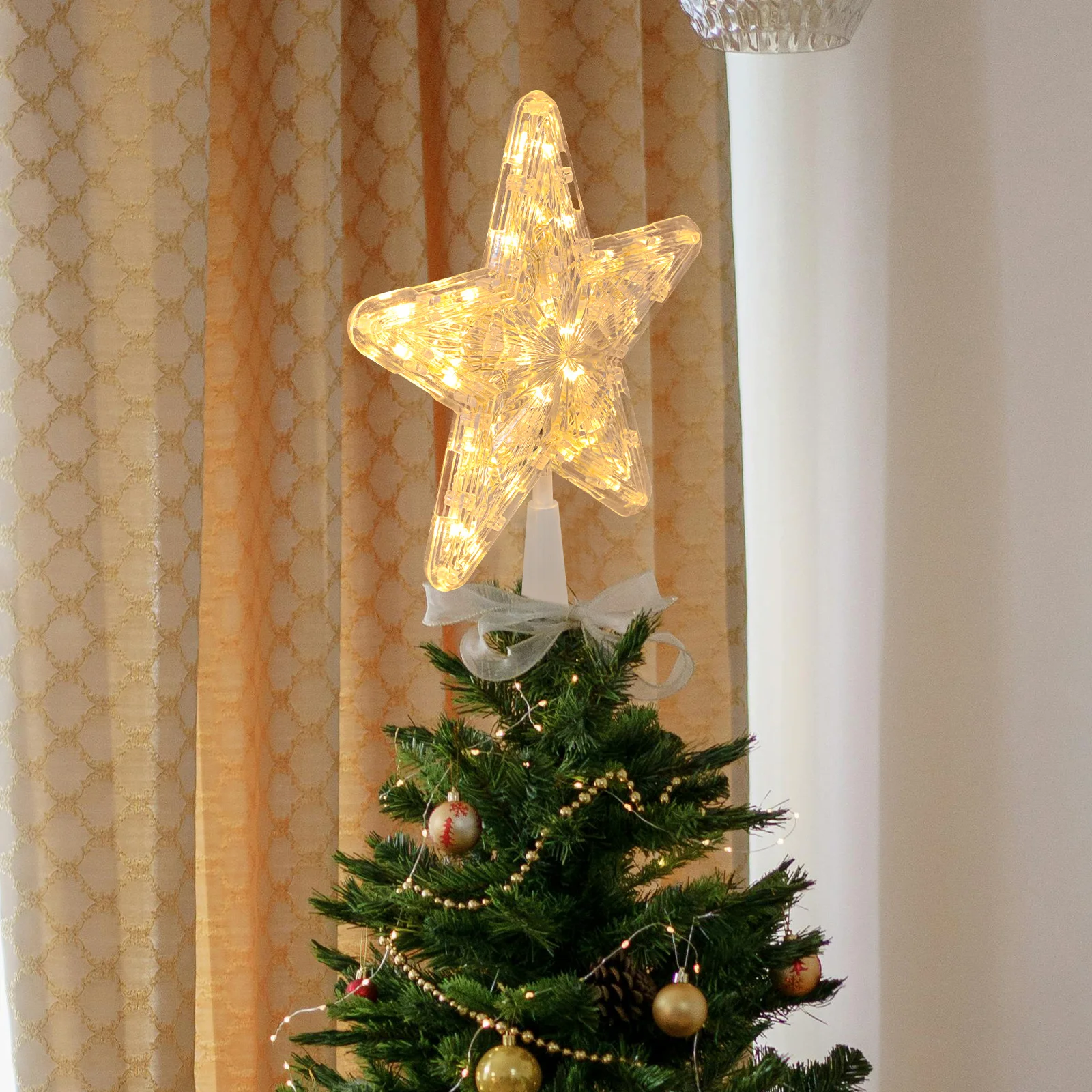 

Five Pointed Star Christmas Tree Topper 30 LED Lights Operated Decorations Window Display Streaming Holiday Festive
