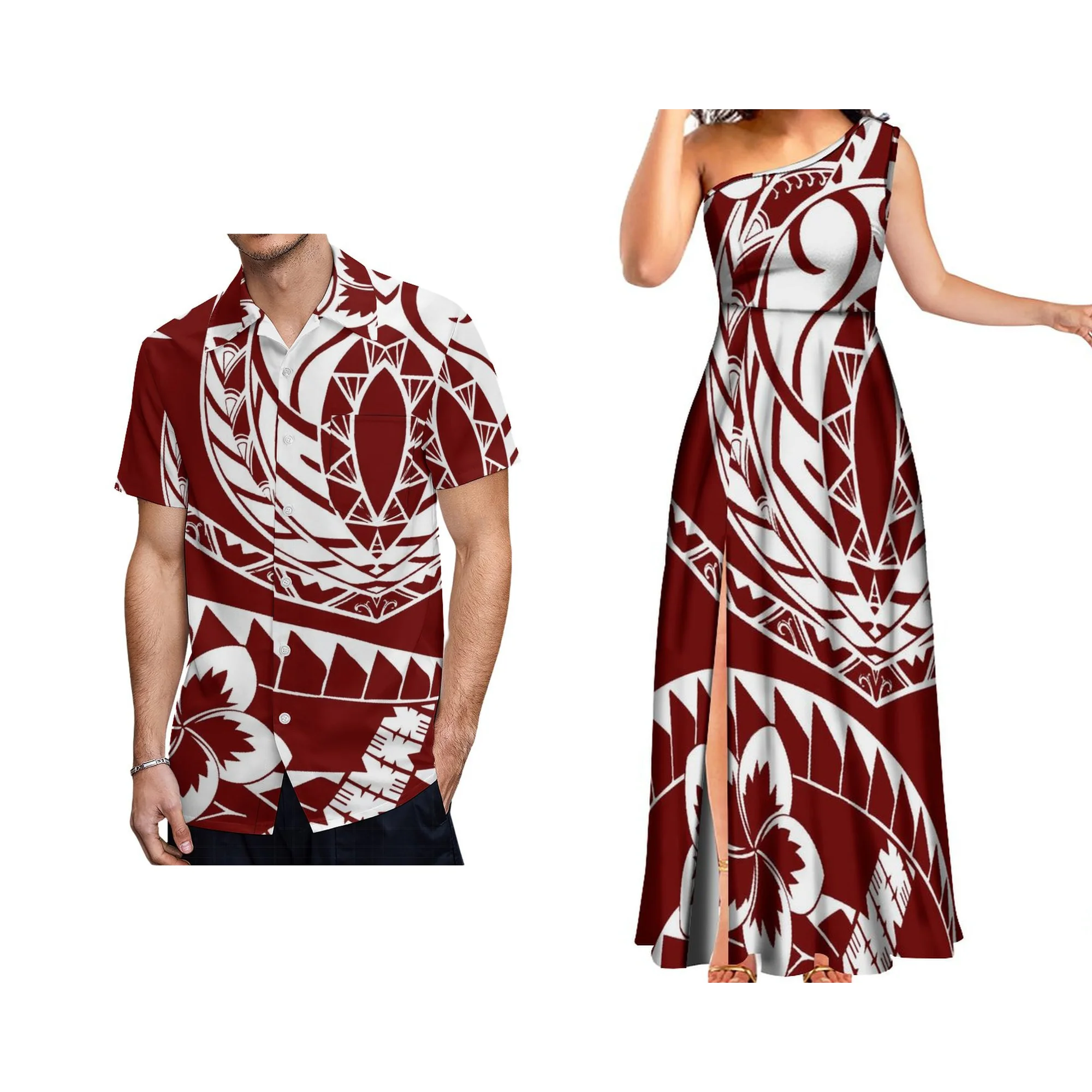 New Wholesale Custom Polynesian Dress Oblique One Shoulder Sleeveless Party Long Dress Women Elegant Slit Island Style Dress