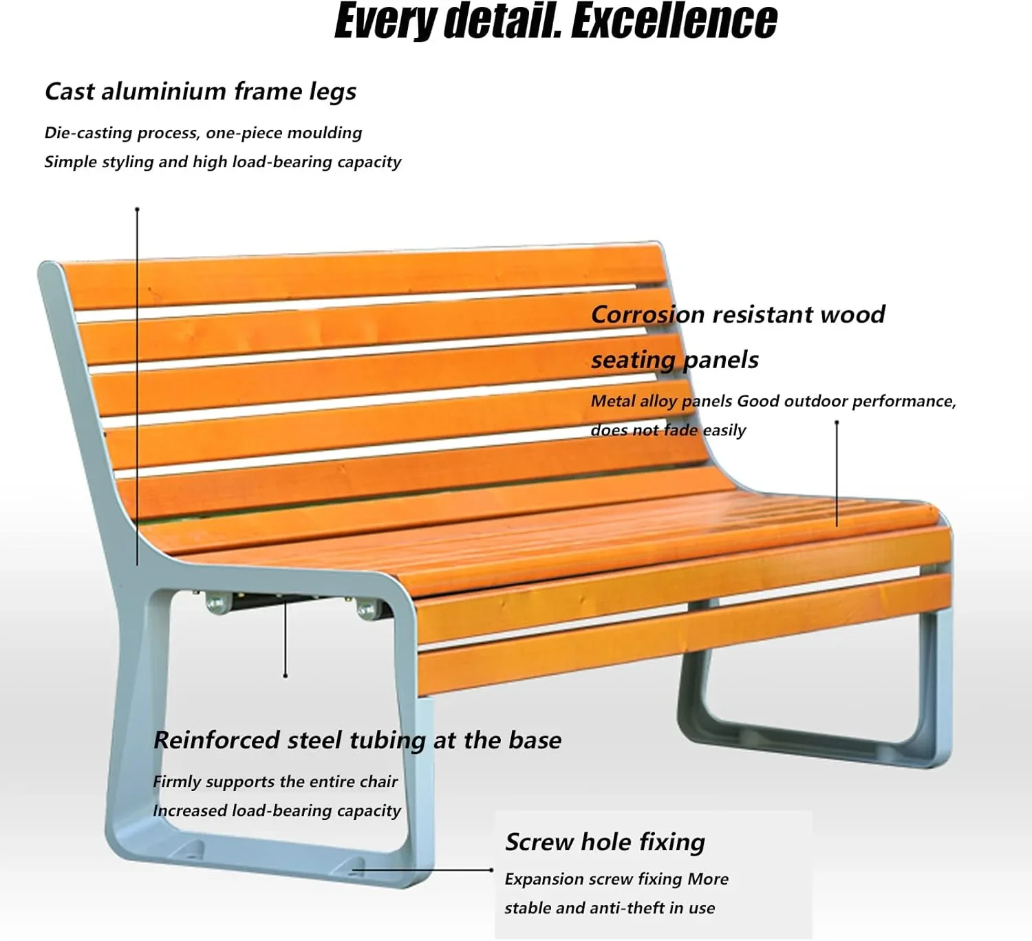 Manufacture Custom Public Patio Garden Bench Seat Wooden Outdoor Park Bench Heavy-duty Park Bench