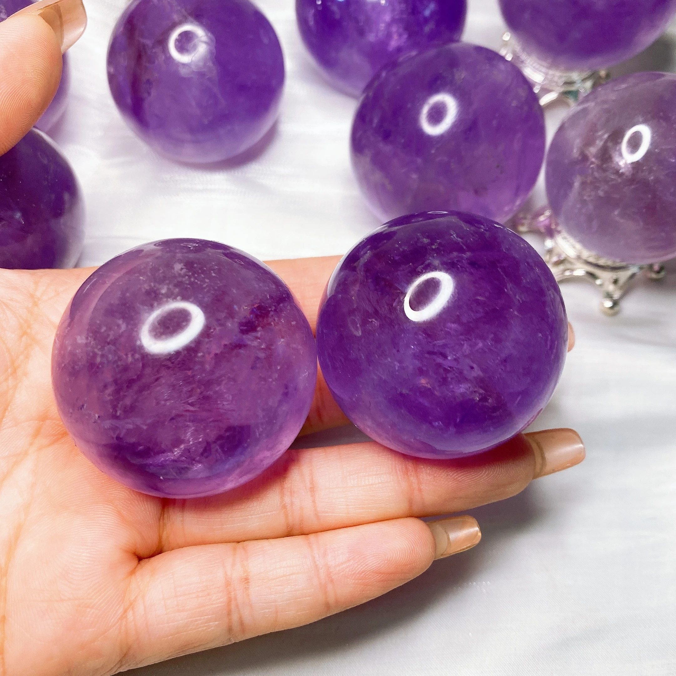 1.6‘’ Natural Amethyst Spheres Ranbow Crystal Ball Quartz Gemstone Prediction Ball Reiki Healing Gift Home Decoration