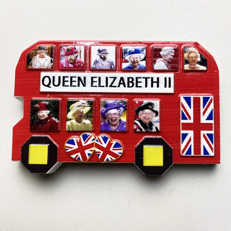 London, England, Queen Elizabeth II, 3D refrigerator magnets, tourist souvenirs, collection of arts and crafts gifts