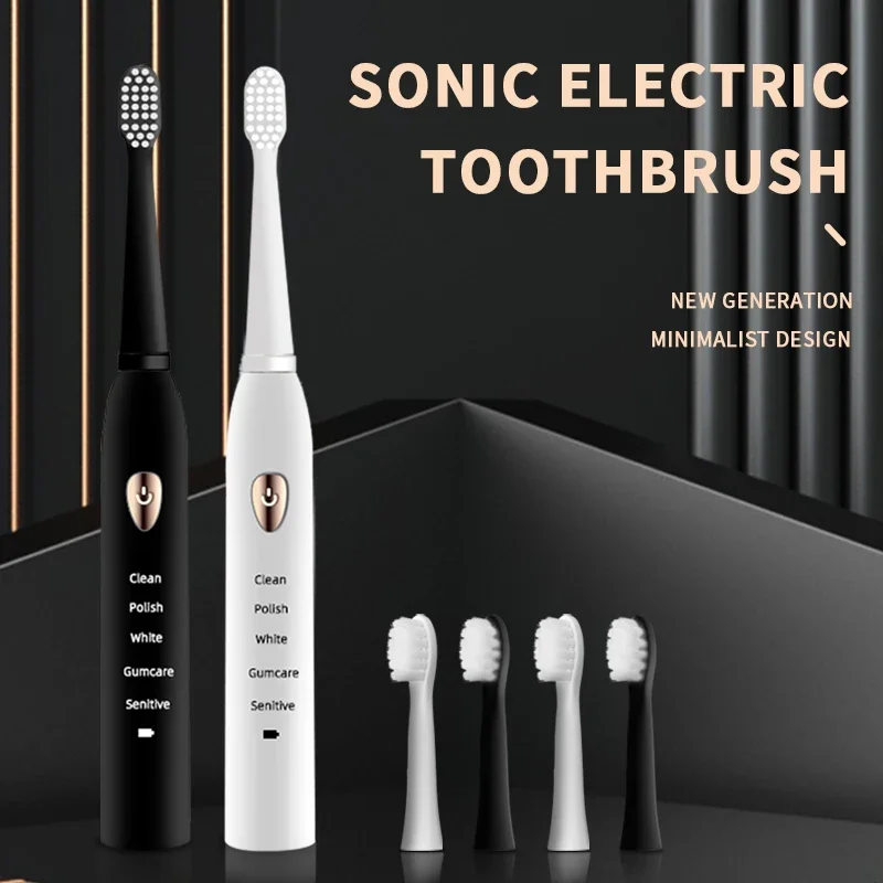 Adult Black White Classic Acoustic Electric Toothbrush 5-gear Mode USB Charging IPX7 Waterproof Acoustic