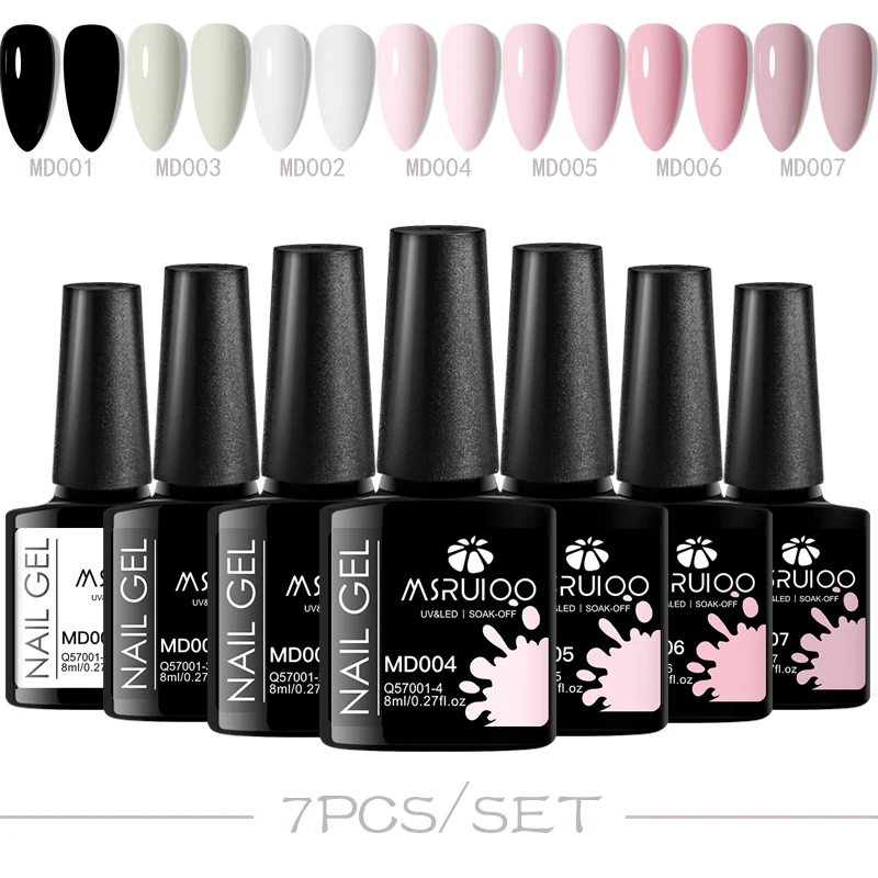 MSRUIOO 7 szt. Różowy Nude Kawa Kolorowy Lakier Żelowy do Paznokci Akcesoria do Paznokci Neonowy Makaronowy Lakier Żelowy do Paznokci do Manicure