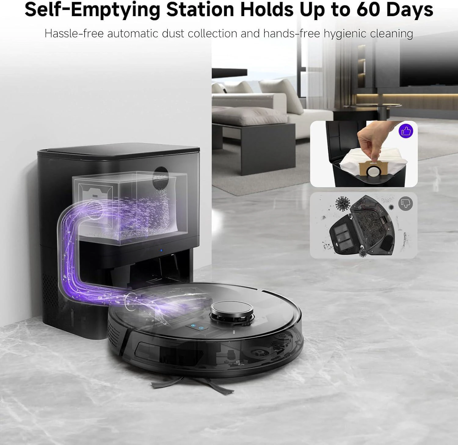 Powerful Automatic Cleaning Robot Vacuum Cleaner Wet and Dry Mopping HEPA Customized Self-Emptying Lidar Navigation Upgraded LDS