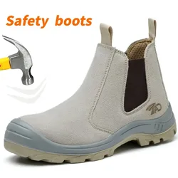 Safety boots for men work shoes construction with steel toe slip on without laces welder welding