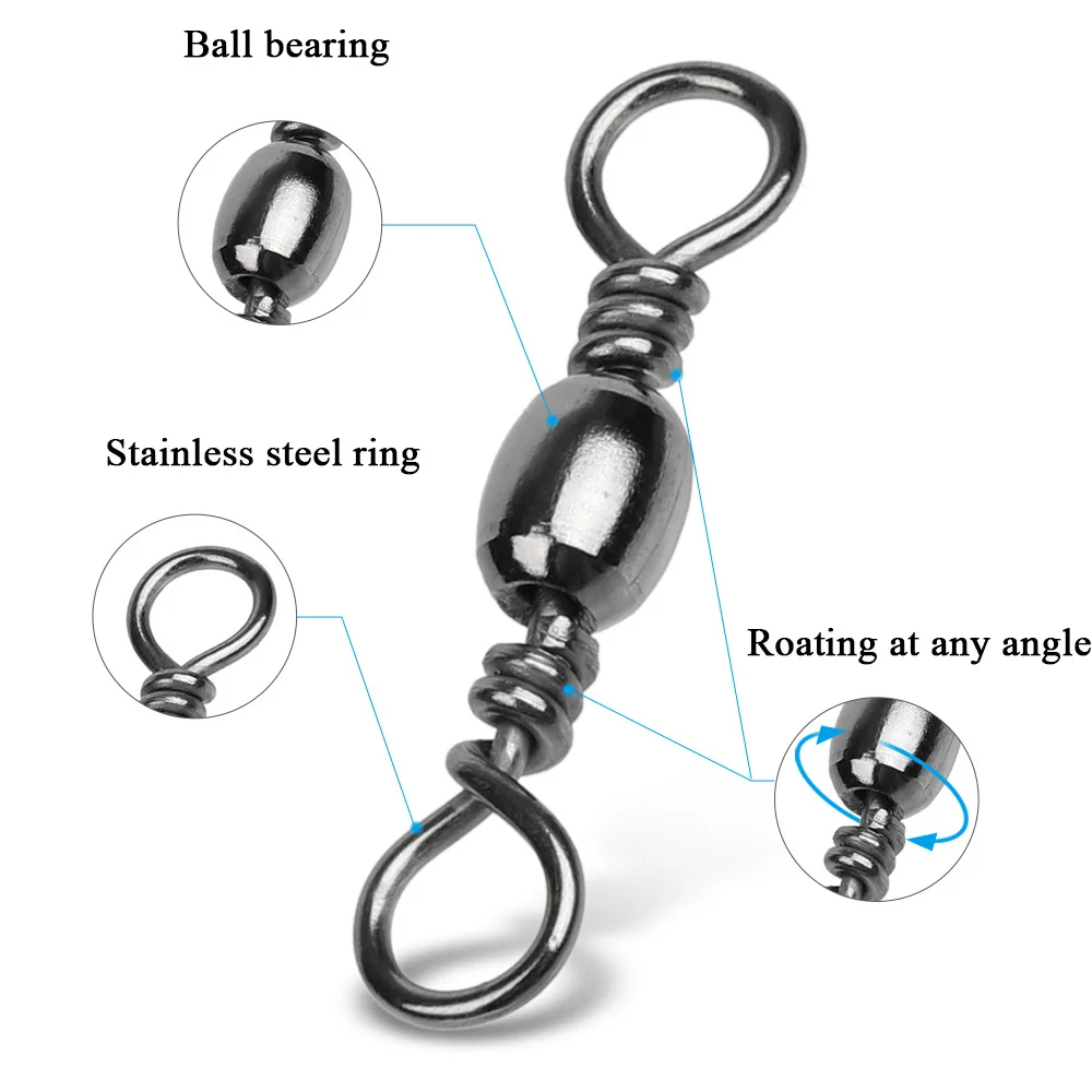 50pcs Stainless Steel Fishing Ball Bearing Rolling Swivel Barrel Sea Fish Hooks Lure Line Connector Goods For Fishing 2/0#-10#