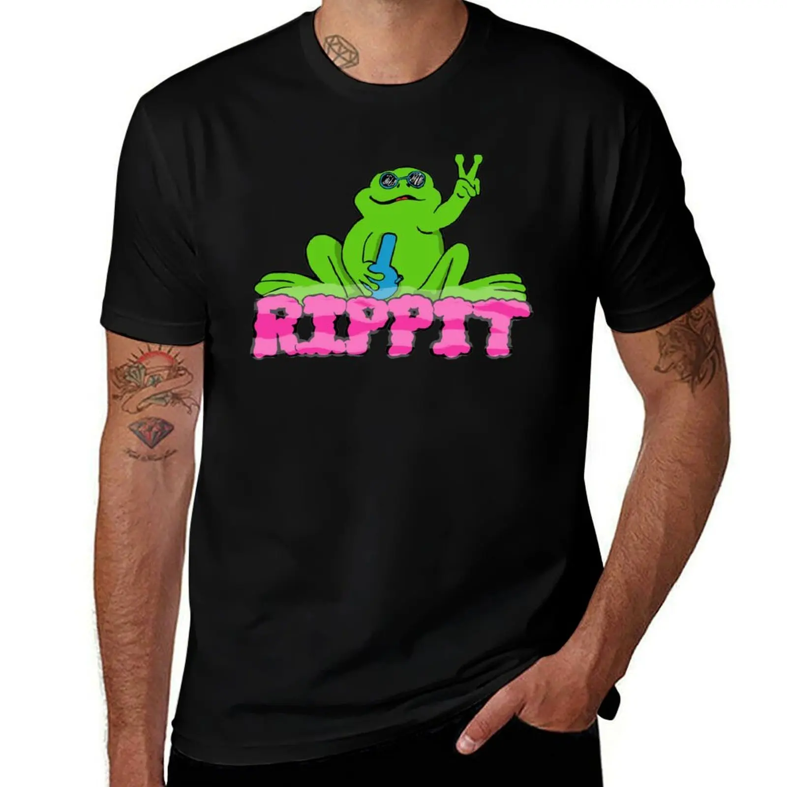 

Rippit The Stoner Frog Peace Sign T-Shirt t shirts for man slim fit cotton t shirts high quality T-Shirt
