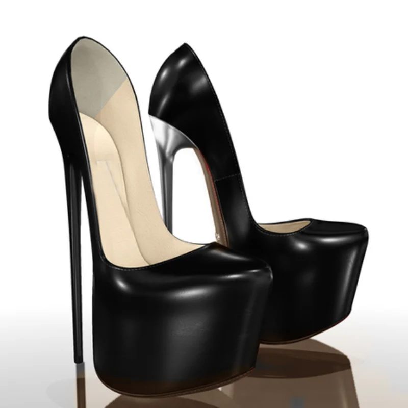 

Black Slip On Leather Platform Pumps Thin High Heel Sexy Fashionable Cool Summer Casual Big Size Woman Shoes Zapatillas Mujer