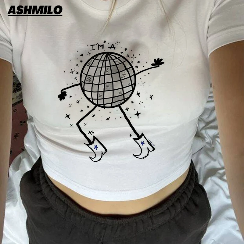 Streetwear Y2K Clothes I'm A Mirrorboll Print Summer Fashion Women Fans Top Sexy Slim Tops O-neck Ladies Good Tank Crop Top