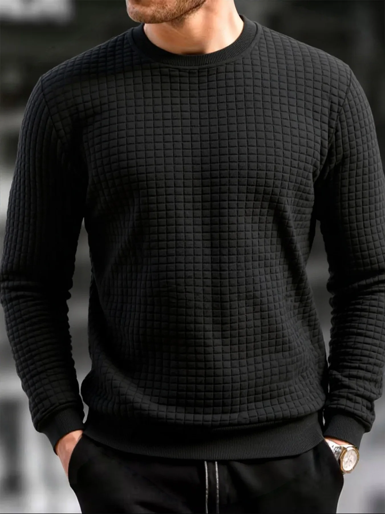 Men's Crew Neck Sweatshirts Solid Color Long Sleeve Pullover Sweatwear Spring Outdoor Casual No Hood Hoodie Jogging Tops