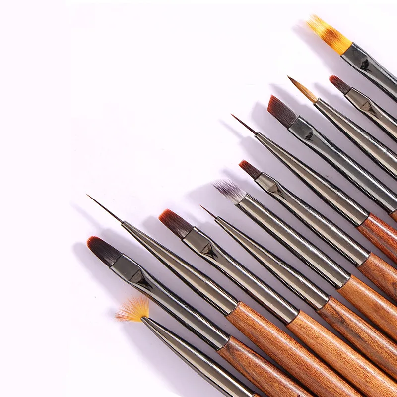 2PCS Nail Drawing Brushes For Manicure Lines Painting Gradient UV GEL Extension Builder Drawing Pen Sandalwood
