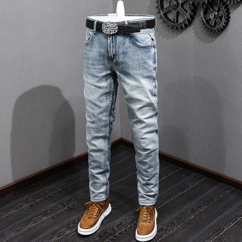 

JXN602 Retro washed bullet small straight jeans men Korean version of the trend of high-grade trousers in the waist