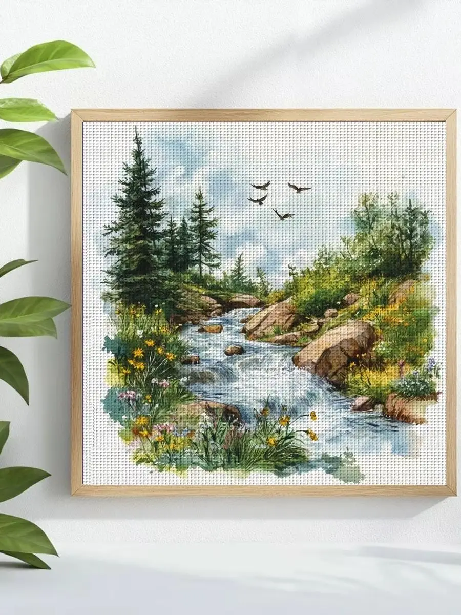 1 Stück 30x30 cm/11,8 Zoll Landschaftsbild Gestempeltes Kreuzstich-Set DIY-Kit 11/14/16CT DIY-Stickset DIY-Kreuzstich-Set – Detail 1