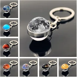 Solar System Planet Key Ring Galaxy Nebula Space Key Chains Moon Earth Double Side Glass Ball Key Chain Pendant Birthday Gift