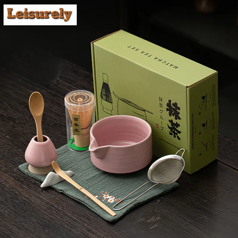 

Soft Pink Tea Set Complete Set Whisk Batidor Matcha Stirring Brush Japanese Matcha Set Kit Tea Ordering Tools Kitchen Supplies