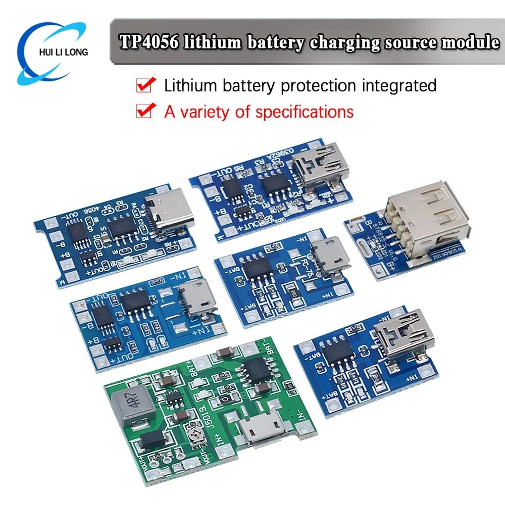 5 pcs Micro USB 5V 1A 18650 TP4056 Lithium Battery Charger Module Charging Board With Protection Dual Functions 1A Li-ion