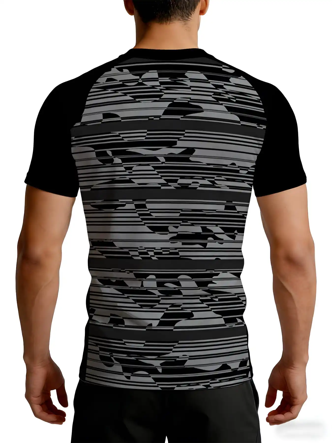 Men Striped Camo Compression T-shirt High Elastic Quick Dry Sports Gym Training Short Sleeve Workout Top