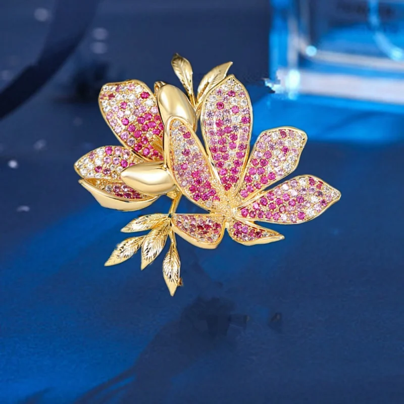 

Exquisite Azalea High-End Brooch Inlaid Color Zircon Corsage Accessories Matching Temperament Clothing Niche Pin2024