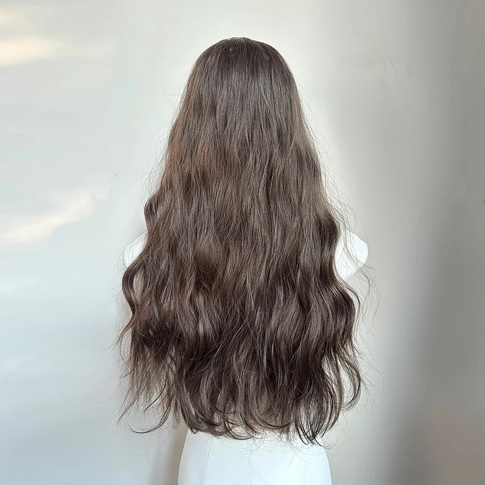 Brown Synthetic Long Wavy Wigs Middle Part Lolita Cosplay Fluffy Women Heat Resistant Wig for Daily Party