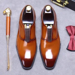 Men's Leather Shoes Formal Shoes Genuine Leather Men's Shoes Business Casual Shiny Men's Cowhide Elastic Band Soft Leather Shoes