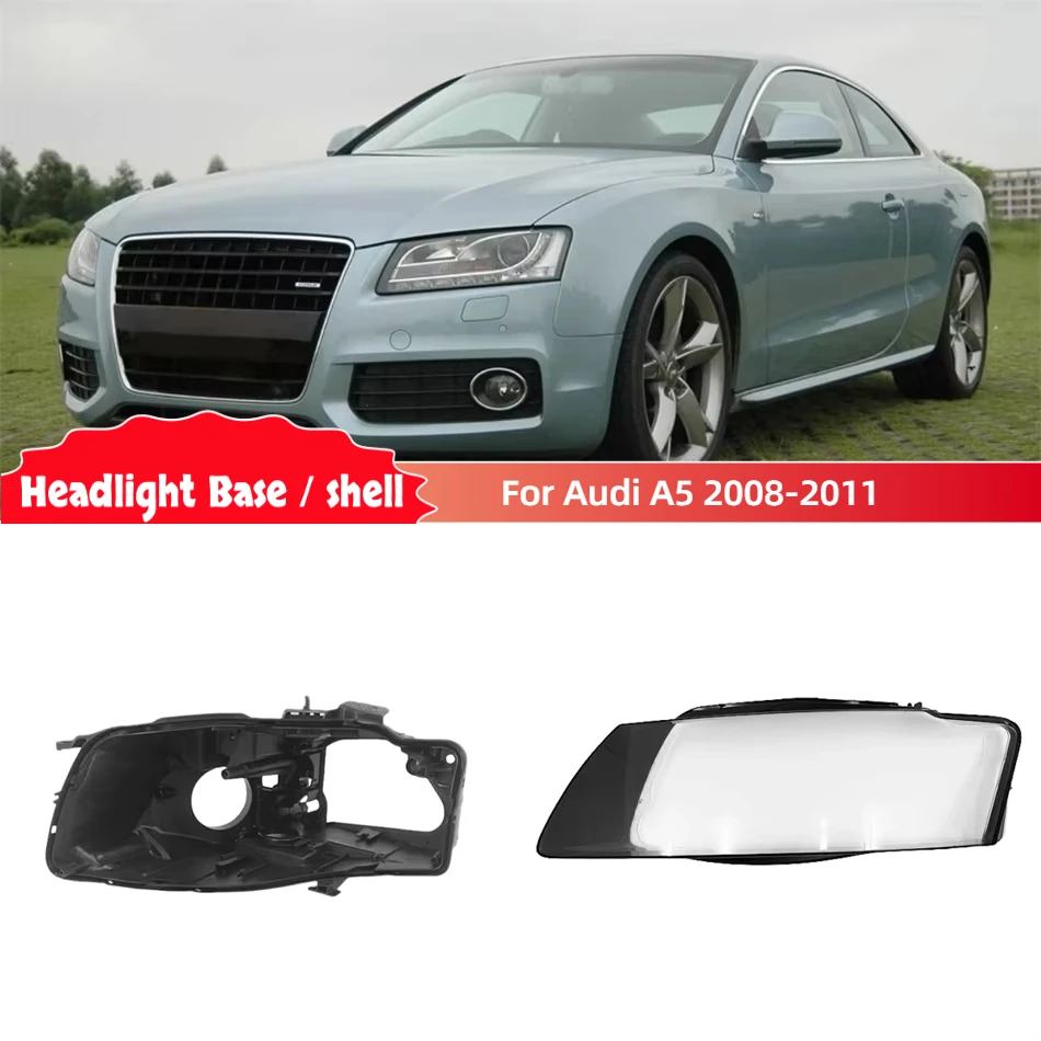 Para audi a5 2008 2009 2010 2011 gadgets do carro base cabeça lâmpada escudo acessórios do farol capa da lâmpada de vidro