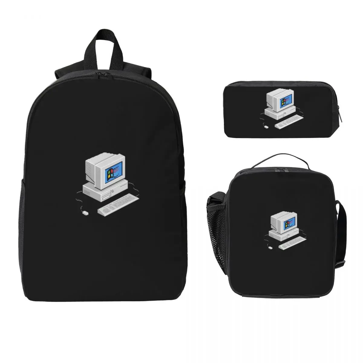 

Рюкзак с Windows Vaporwave, студенческая сумка для книг для мальчиков и девочек, школьная сумка, компьютерные сумки на плечо, 3 шт., изолированная сумка для обеда, пенал