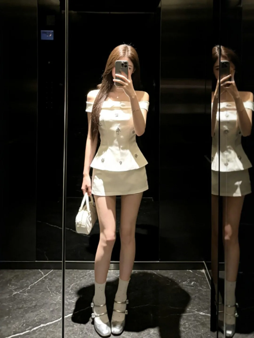 

Korean Style Gentle Wind Super Beautiful One Shoulder Top And Short Skirt Two Piece Set Elegant Whole Set Matching Summer Outfit