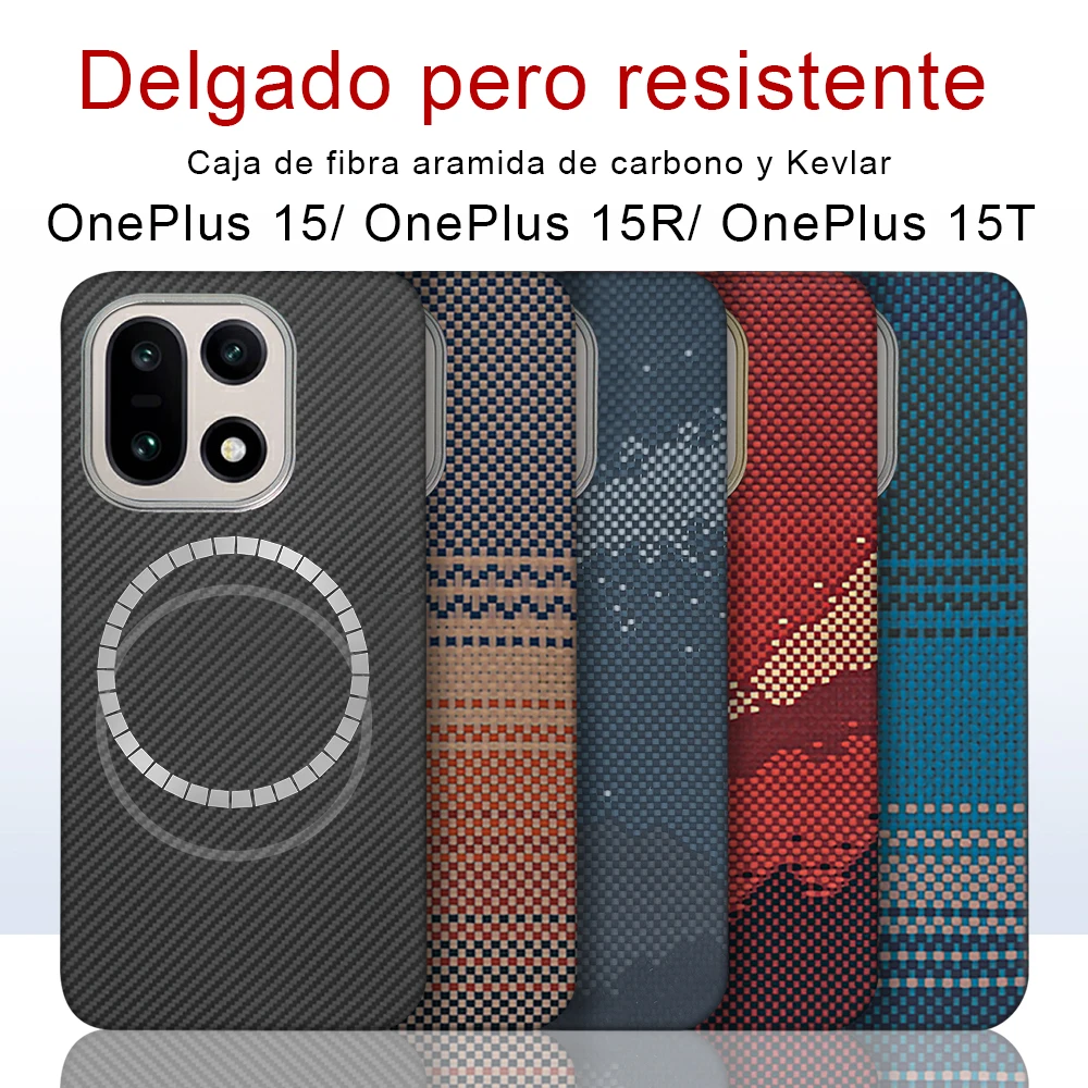 For one plus 15/15R/15T case carbon 600d kevlar aramid carbon fiber fabric thin hard cover magnetic balck Slim light red