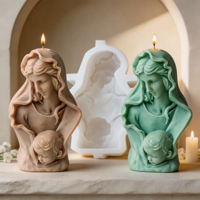 3D Madonna und Kind Silikon-Kerzenform, Maria mit Kind Wachsform für DIY-Harz
