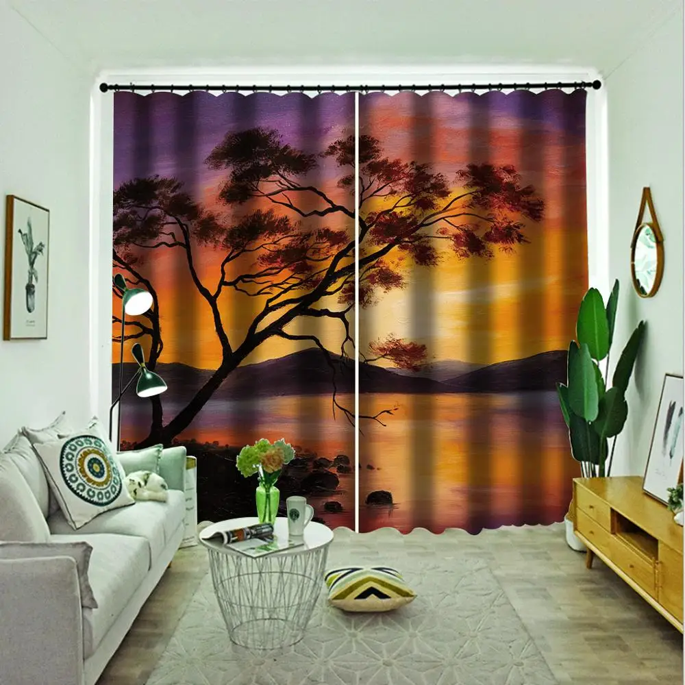 sunset curtains 3D Window Curtain 3d print Luxury Blackout For Living Room big tree curtains