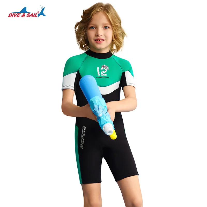 Kids 2.5MM Thermal Neoprene One Piece Short Sleeve Wetsuit Cold Proof Diving Suit for Outdoor Snorkeling Sailing Surfing Swimmin